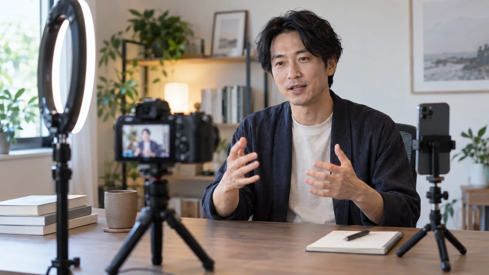 YouTube・短尺向けにデスクで収録している様子